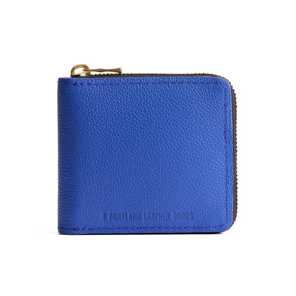 Portland Leather Cobalt Zip-Around Wallet with Gold Hardware